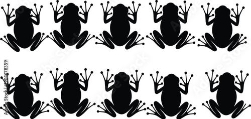 Frog silhouette pattern set showing repeated amphibian shapes symmetrical wildlife design isolated on white background vector illustration collectionFrog silhouette pattern set 