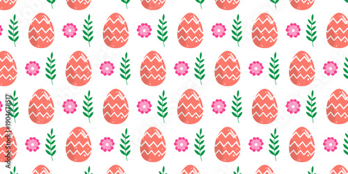Colorful Easter egg pattern background featuring cute pastel eggs decorated with floral and abstract motifs. Perfect for spring holiday designs, greeting cards, wrapping paper, textile, wallpaper