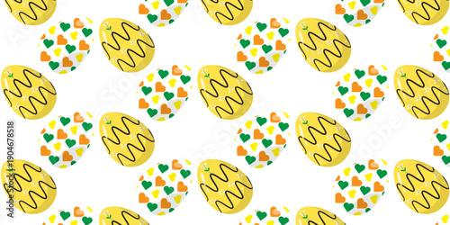 Colorful Easter egg pattern background featuring cute pastel eggs decorated with floral and abstract motifs. Perfect for spring holiday designs, greeting cards, wrapping paper, textile, wallpaper