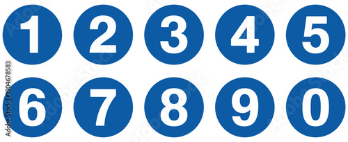 Numbers button circles blue set, round 1-10 numbers icon for ranked user interface design projects,