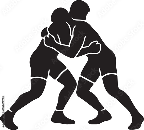 Wrestling icon in silhouette on white background.
