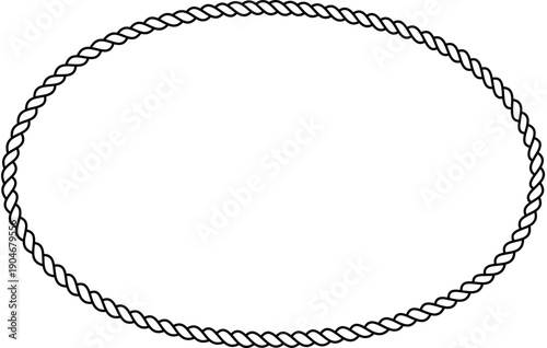 Rope oval frame. Nautical twisted border vector outline