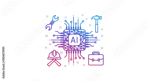 Artificial Intelligence Integration Across Industries and Professional Trades Modern AI Tech Concept