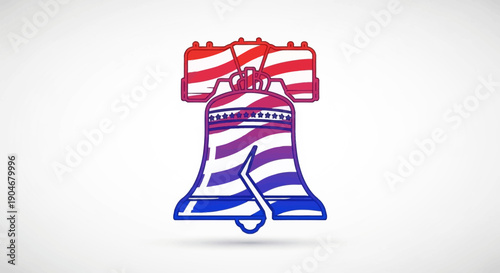 Patriotic Liberty Bell illustration with American flag colors symbolizing freedom and independence
