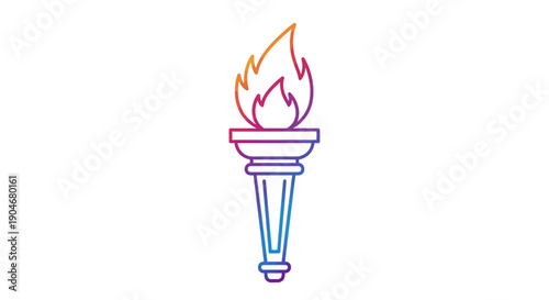 Gradient Line Art Torch with Olympic Flame Icon Symbolizing Victory and Guidance