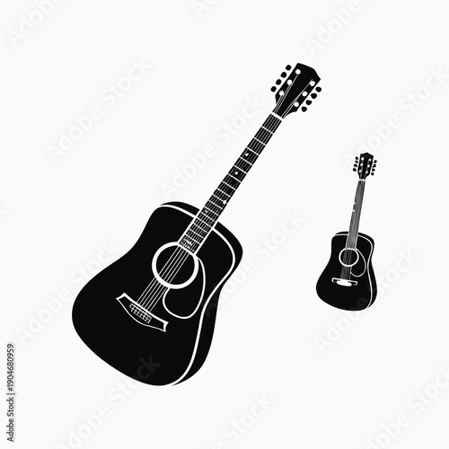 Black Acoustic Guitar Silhouette Vector Illustration