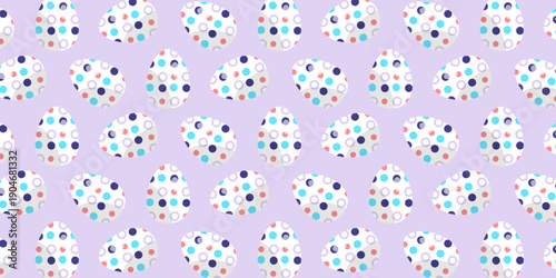 Colorful Easter egg pattern background featuring cute pastel eggs decorated with floral and abstract motifs. Perfect for spring holiday designs, greeting cards, wrapping paper, textile, wallpaper