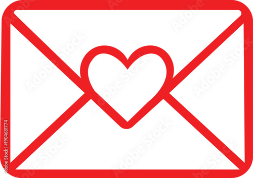 A bright red envelop with a white heart sticking out of it.