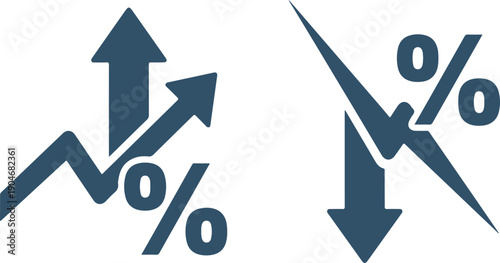 Up and down percentage rate change icons with arrows and percent signs