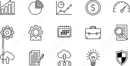 Business Icons: Finance, Strategy, Planning, and Cloud Services