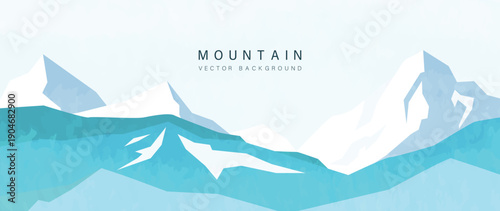 Mountain landscape vector background with geometric icy peaks with turquoise gradients and snow in turquoise and blue and white. Fresh design for wallpaper, poster, cover, web.
