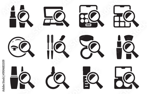 Makeup ingredients analysis symbols collection for skincare and cosmetic products quality assessment