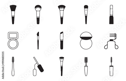 Professional makeup tools collection vector illustration with various cosmetic brushes and accessories