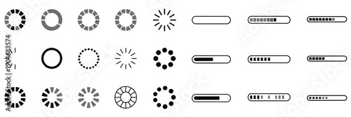  Loading bar icons, progress bar loading signs, collection loading status bar in different design