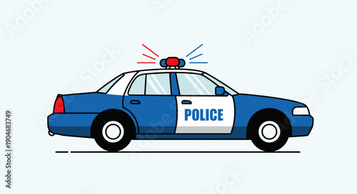 Police Car Illustration with Lights On.