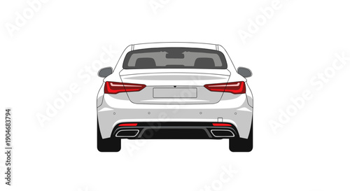 Rear view of white sports car.