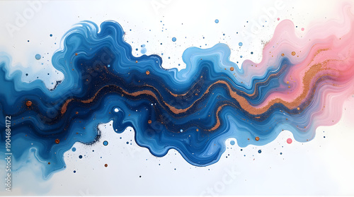 Wallpaper Mural Abstract fluid art piece featuring vibrant blue and pink swirls, enhanced with copper accents for a striking visual effect. Torontodigital.ca