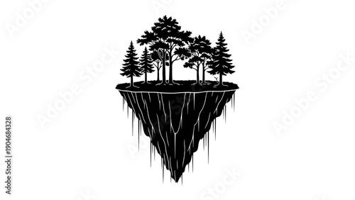 Floating island with trees in the air