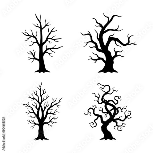 Halloween trees silhouette vector flat illustration design on transparent background.