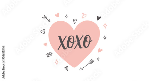 Valentines day heart with xoxo text and cute arrows and hearts around