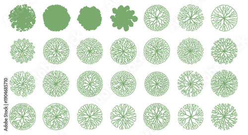 Collection of Top-Down Tree Illustrations in Various Styles for Architectural and Landscape Design