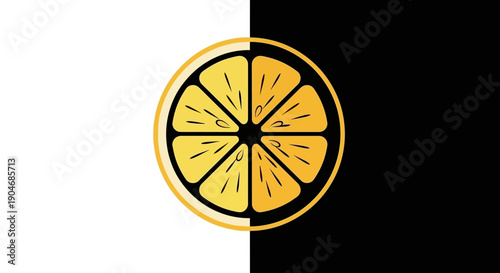 Half Slice of Vibrant Orange Citrus Fruit on Split Black and White Background