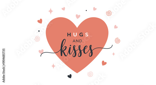 Valentines day heart with hugs and kisses on white background