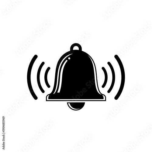Black notification bell icon with sound waves indicating an alert or notification sound