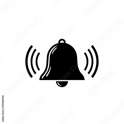 Ringing Bell Icon with Sound Waves, Alert Notification Symbol, Vector Graphic