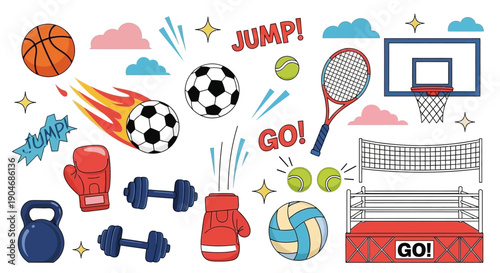 Diverse Collection of Sports Equipment and Athletic Items for Fitness and Competition