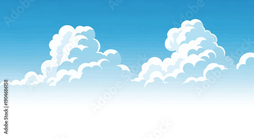 Cartoon Style Blue Sky with Fluffy White Clouds - Vibrant and Cheerful Day