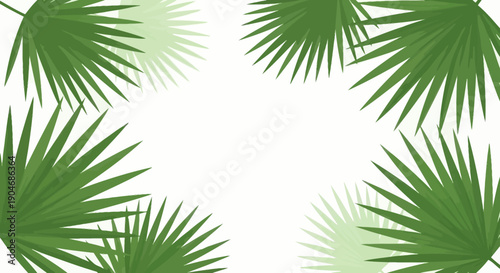 Vibrant Green Palm Leaf Border Design on White Background - Tropical Vector Art