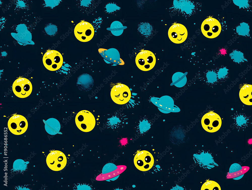 Naklejka premium Colorful Graffiti Alien Space Pattern for Kids' Pajamas