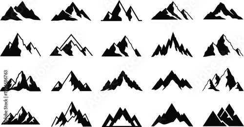 Bold Geometric Mountain Icons and Silhouettes Set