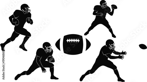 Dynamic football players in action poses with ball