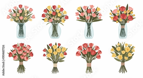 Collection of Beautiful Tulip Bouquets and Arrangements in Vases