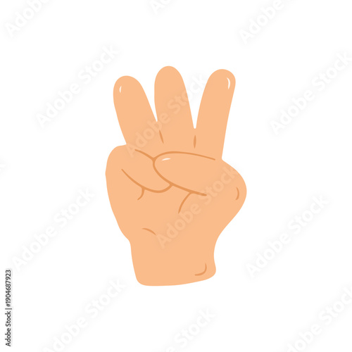 Human hand gesturing number three with fingers