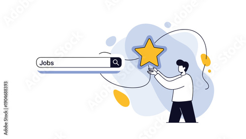 Ambitious man using a digital search bar to find his dream job and professional career opportunities in the modern online marketplace.