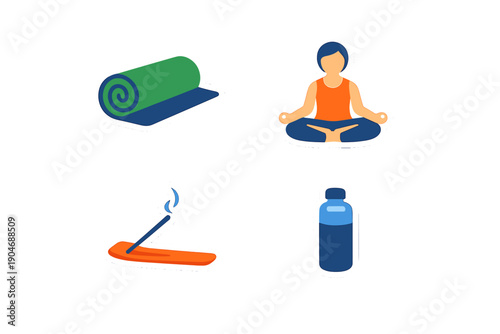 Yoga practice with mat, incense, and water bottle in a calm setting for mindfulness and relaxation