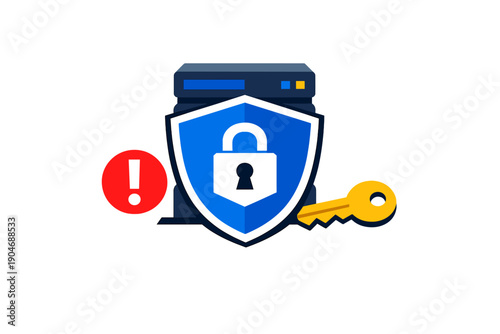 Secure server with a lock symbol and key showing important security measures for online data protection