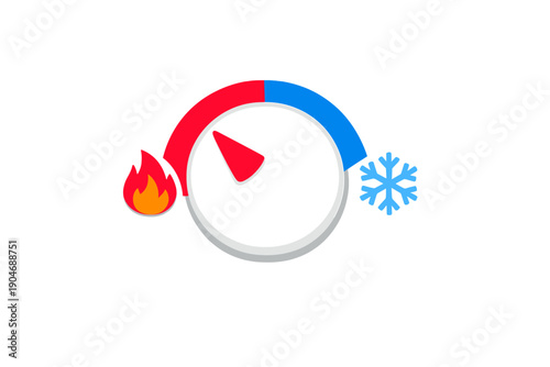 Temperature gauge shows heat and cold indicators with a red and blue design, marking the extremes of warm and cool conditions