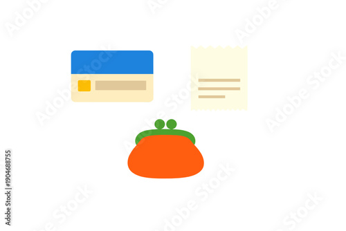 Wallet with a credit card and a receipt placed on a white background in a simple setting during daytime