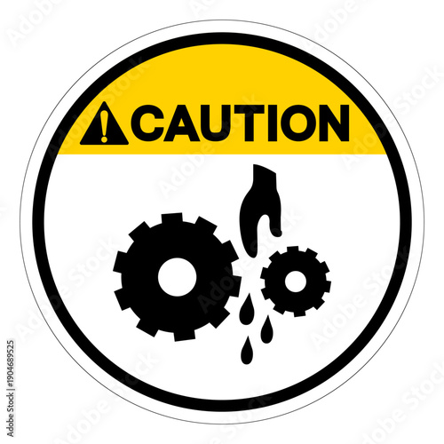 Caution Rotating Gear Can Nip Hazard Symbol Sign ,Vector Illustration, Isolate On White Background Label.EPS10
