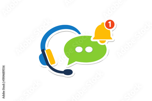 Support team headphones and notification bell show communication and alert features for customer service at any time of day
