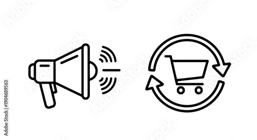 Megaphone and Shopping Cycle Icons: Promoting Repeat Business and Loyalty