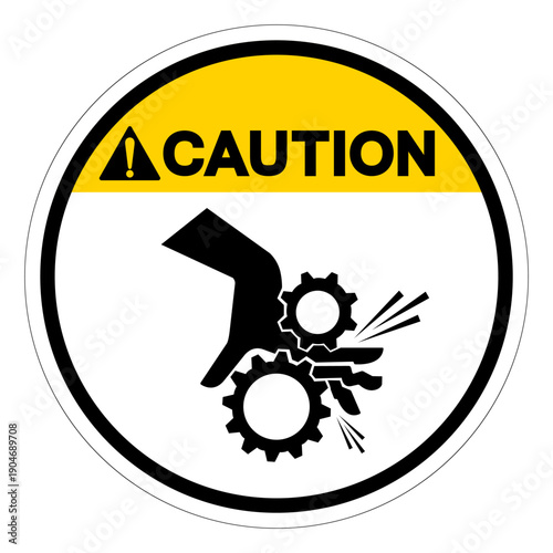 Caution Rotating Gear Can Nip Hazard Symbol Sign ,Vector Illustration, Isolate On White Background Label.EPS10