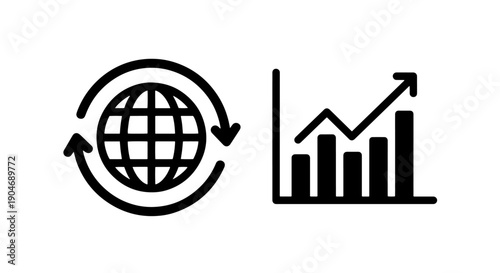 Global Exchange and Analytics Chart Icons: International Business Growth