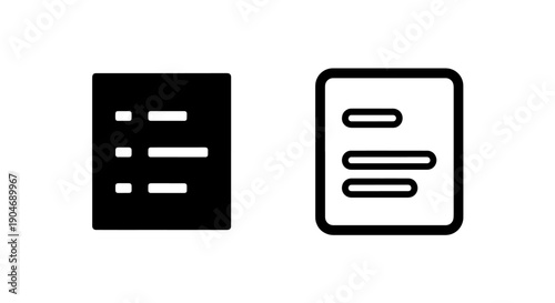 Document and Text List Icons, Black and White for Data Organization and Content