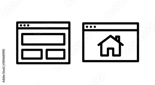 Website Browser Window Icons, One with Placeholder Content, One with House Symbol