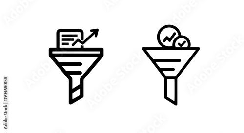 Funnel Icons with Graph and Coins, Representing Sales Funnel and Financial Growth